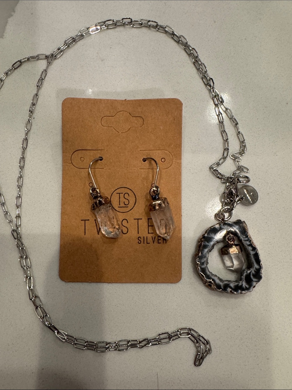 Twisted Silver Clear Crystal Drop Earrings